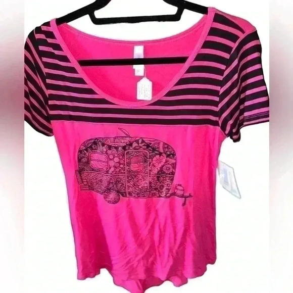 Lularoe XXS pink‎ & black classic t shirt. Custom graphic ornate travel trailer. - Picture 1 of 9
